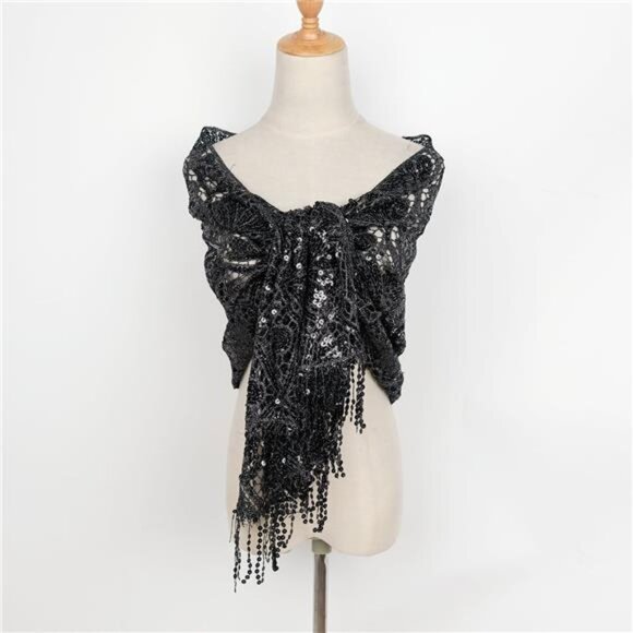 Glittering Scarf Mesh Sequin for Wedding Black - Picture 5 of 7
